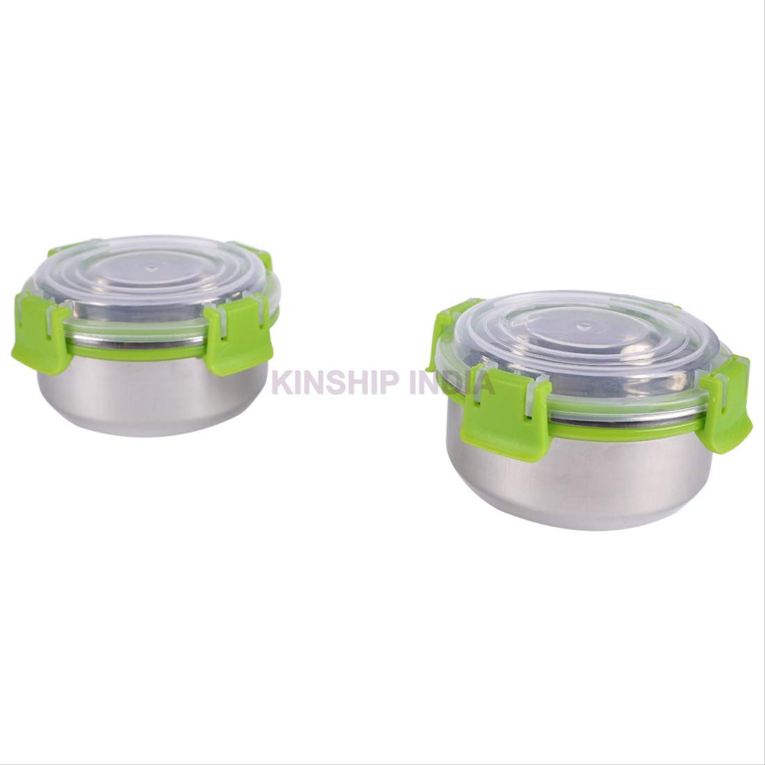 Stainless Steel Smart Lock Containers Set of Two (300ml,10 cm)(GREEN)