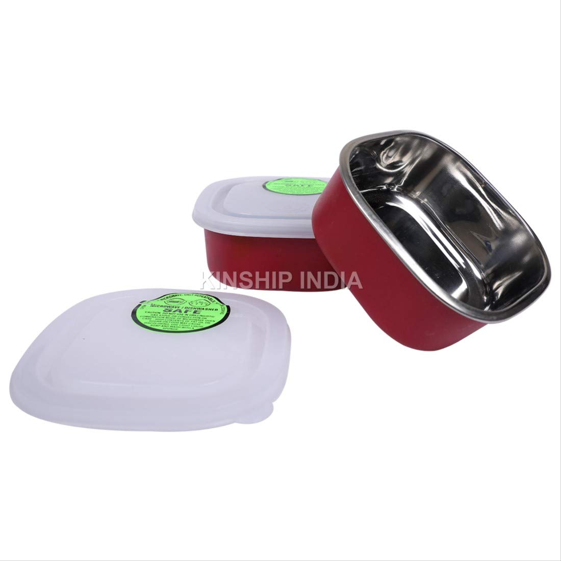 Microwave Safe Stainless Steel Small Square Lunch Containers Set of 2 - {350 ML}
