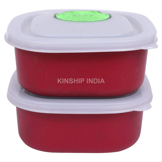Microwave Safe Stainless Steel Small Square Lunch Containers Set of 2 - {350 ML}