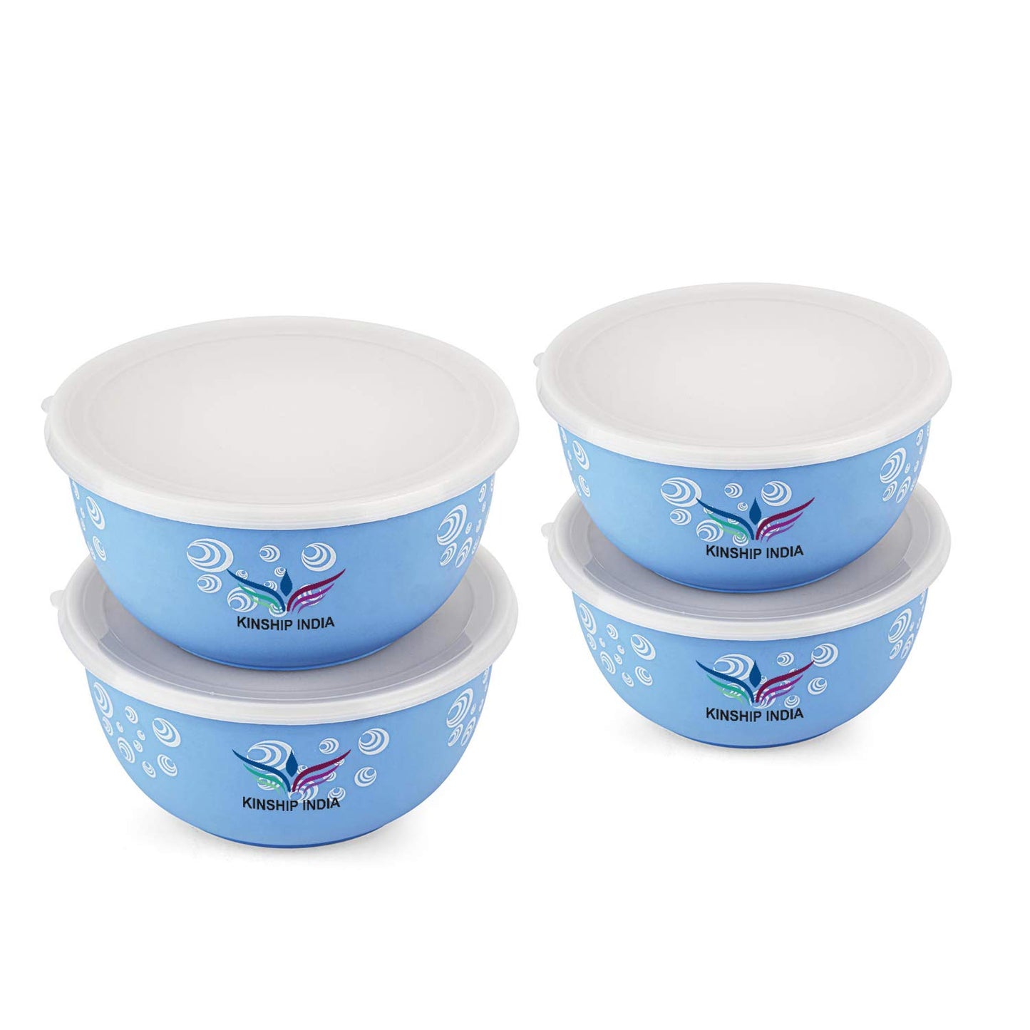 Microwave Safe Stainless Steel Plastic Coated Designer Euro Bowl (450,700,1200 and 2000ml) Set of 4 (BLUE)