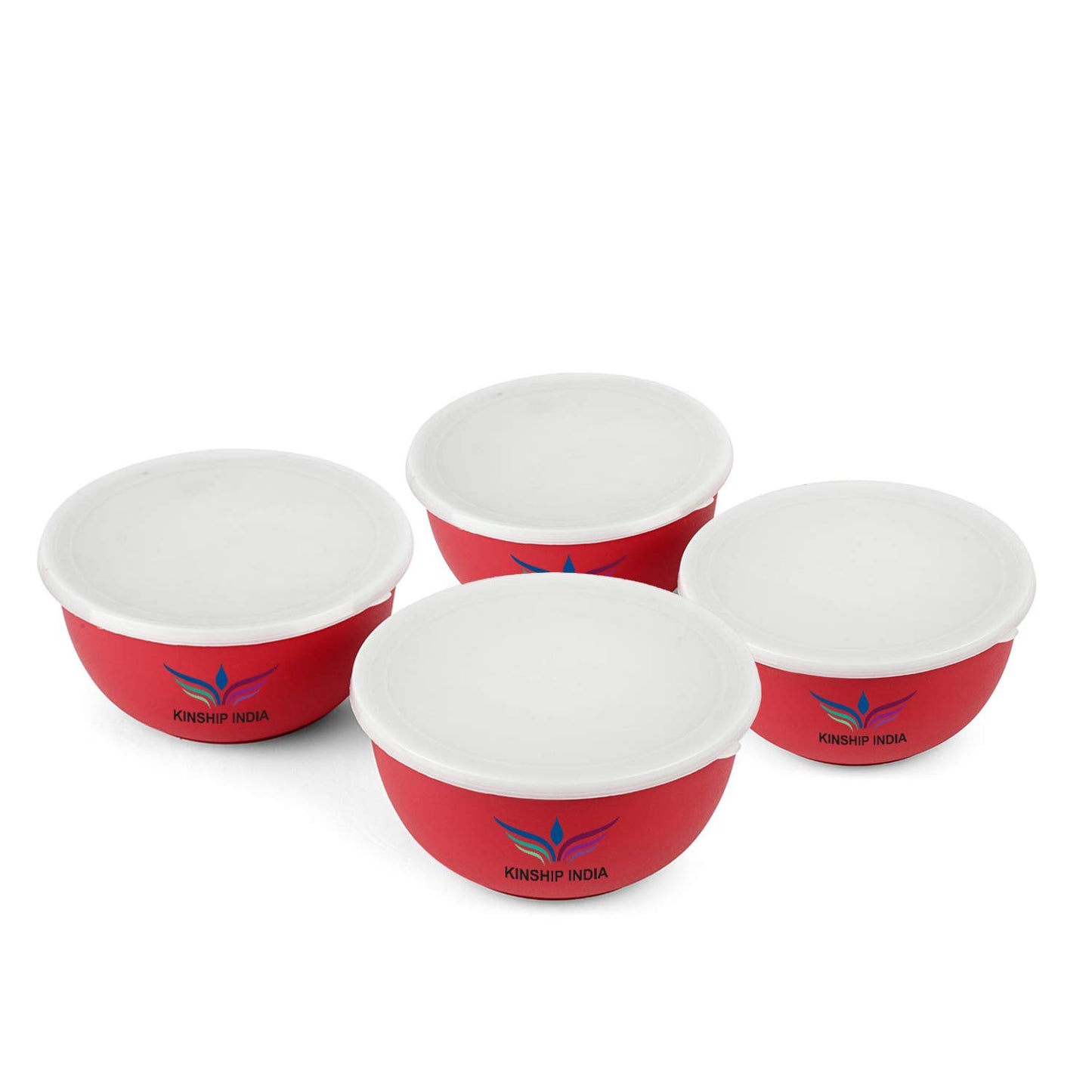 Microwave Safe Stainless Steel Plastic Coated Euro Bowl (450,700,1200 and 2000ml),Set of 4(Red)