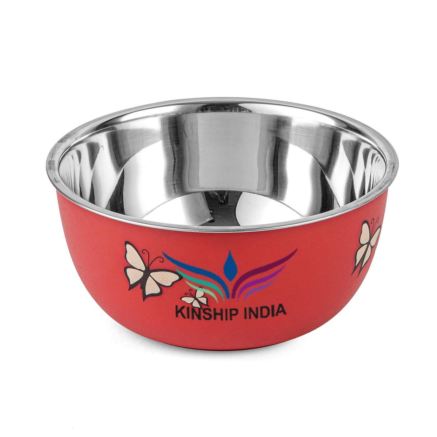 Microwave Safe Stainless Steel Plastic Coated Designer Euro Bowl (450,700,1200 and 2000ml) Set of 4 (RED)