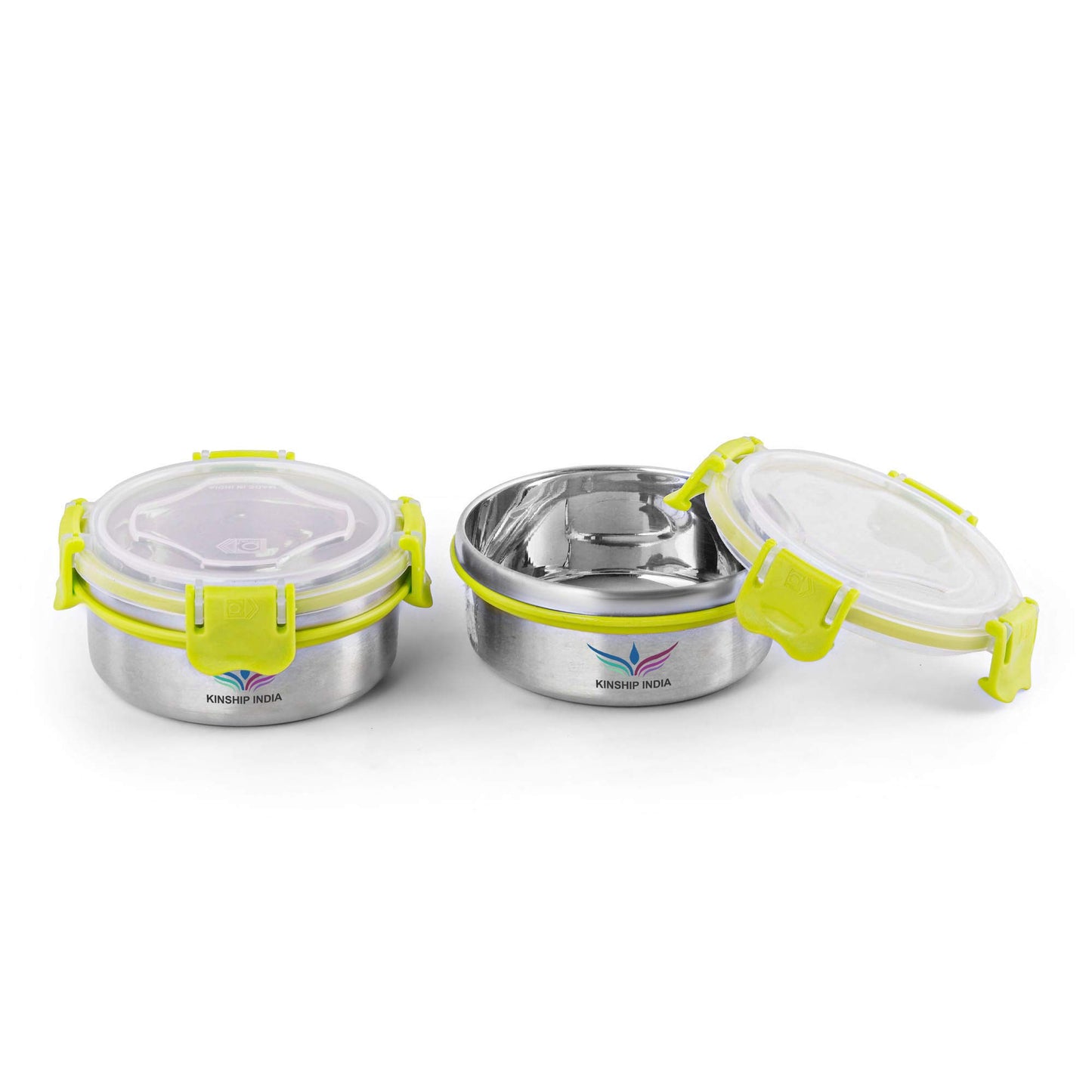 Stainless Steel Designer Containers with Lock (650,425 and 300 ml)-Set of 3 (GREEN)