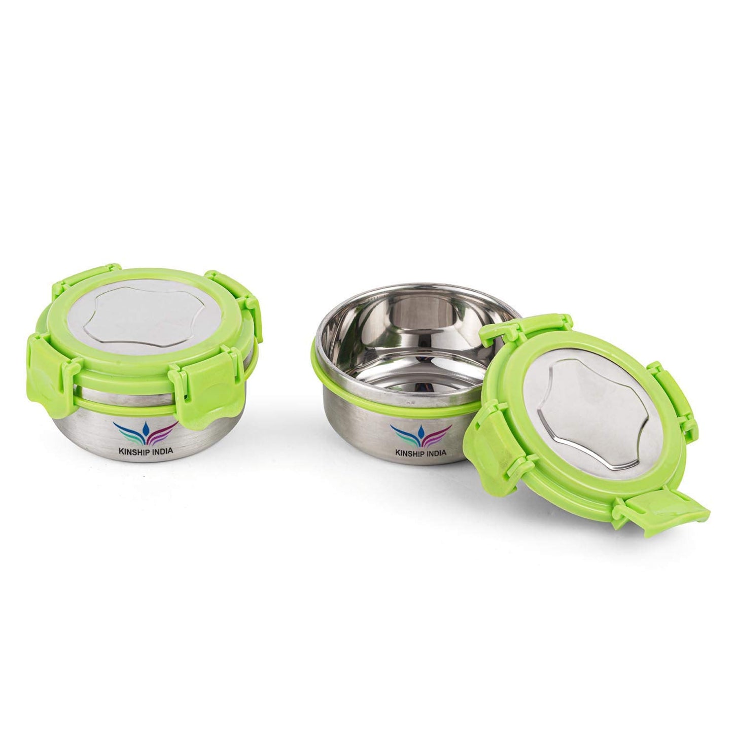 Stainless Steel Smart Lock Lunch Box with Steel Lid (300 ml, 10 cm, Green) 2 Containers