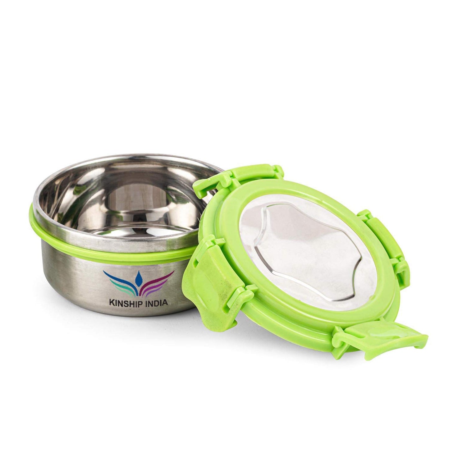Stainless Steel Smart Lock Lunch Box with Steel Lid (300 ml, 10 cm, Green) 2 Containers