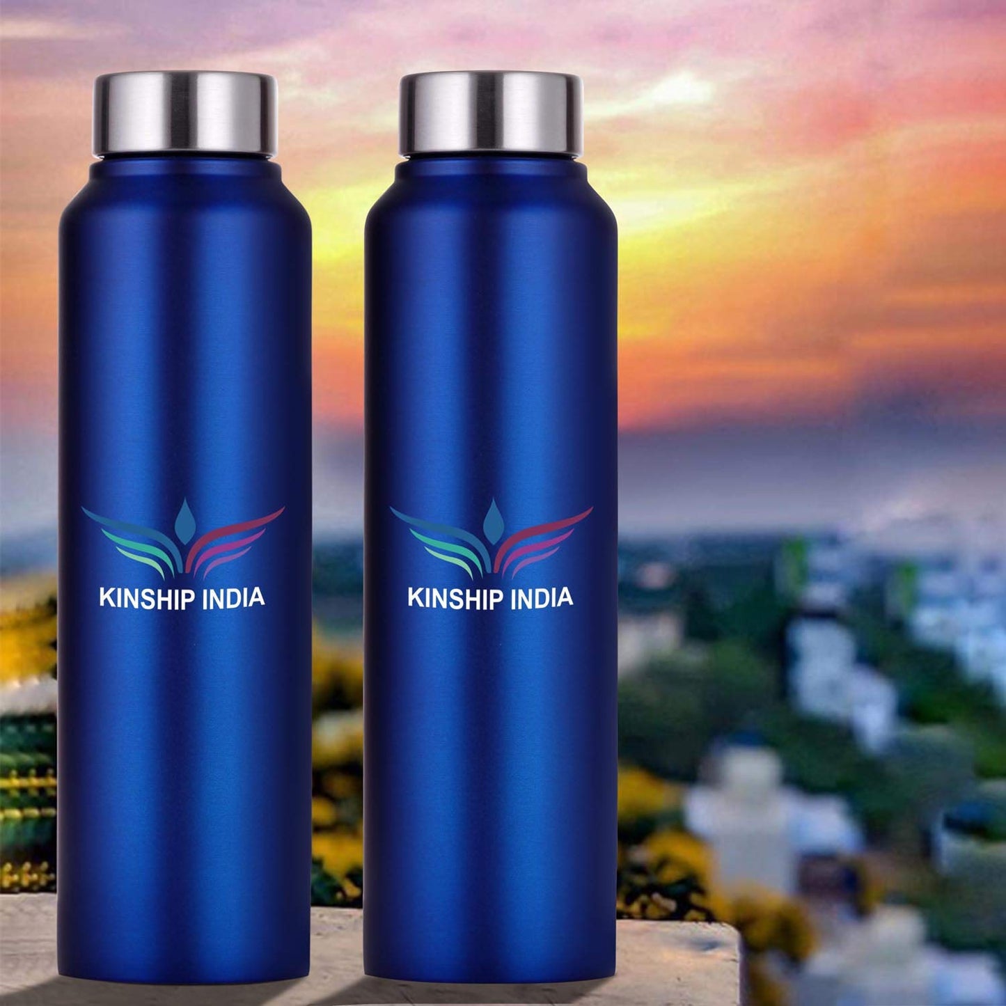 Stainless Steel Water Bottle Set of Two,1 Litre (BLUE)
