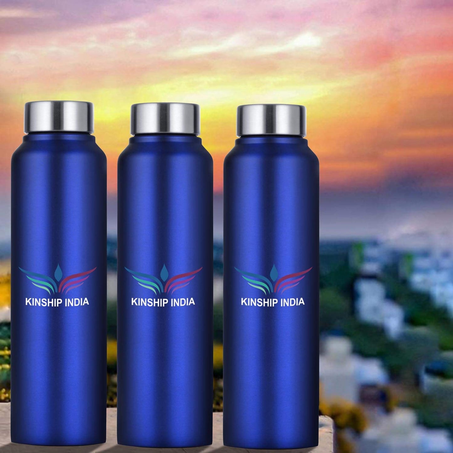 Stainless Steel Water Bottle Set of Three,1 Litre (BLUE)