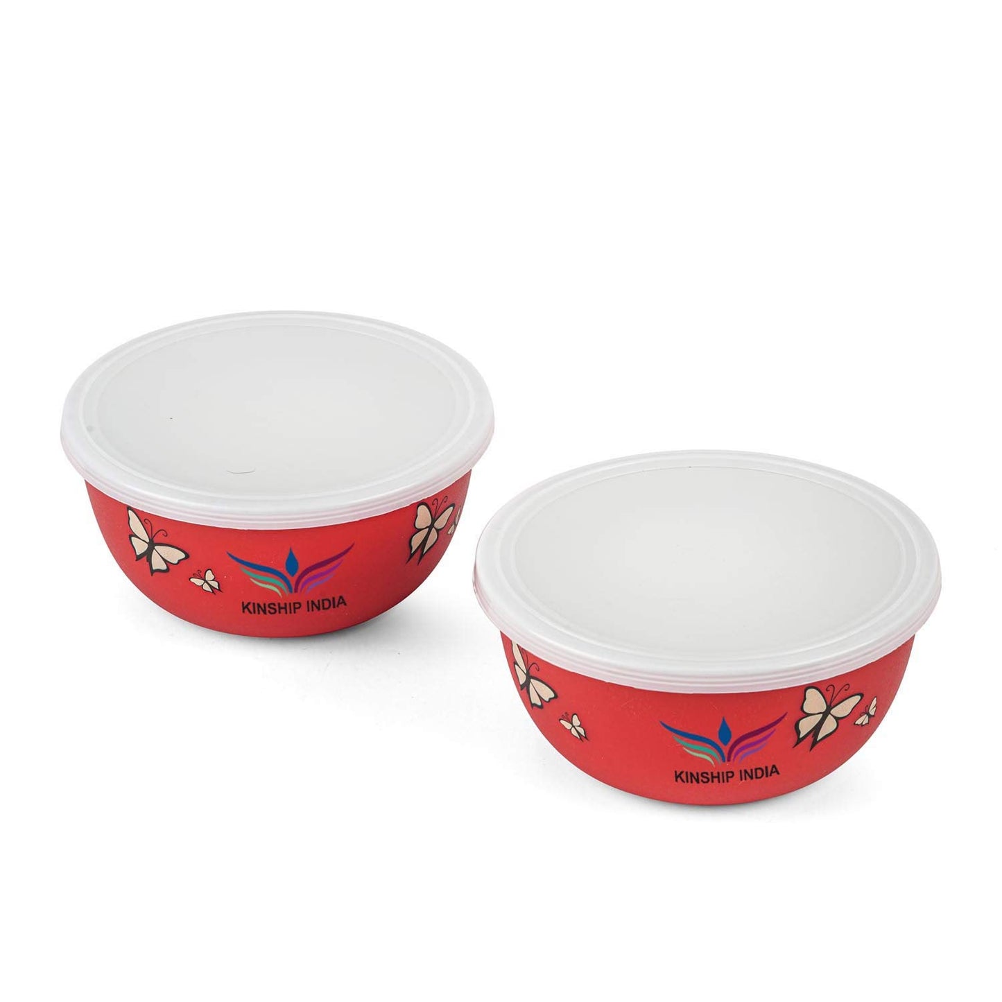 Microwave Safe Stainless Steel Plastic Coated Designer Euro Bowl (2000 ml) (RED) Set of 2
