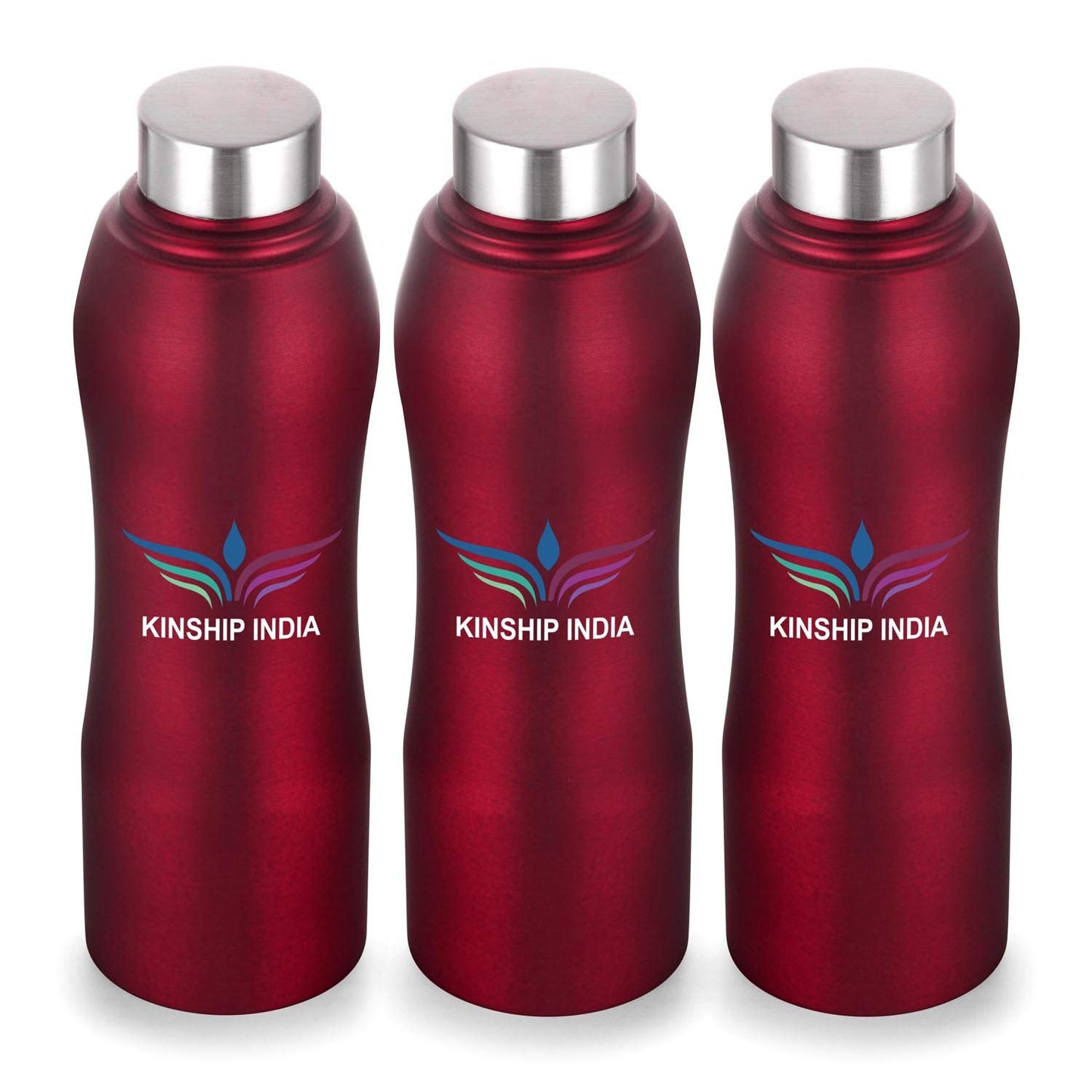 Stainless Steel Designer Water Bottle Set of Three,1 Litre (RED)