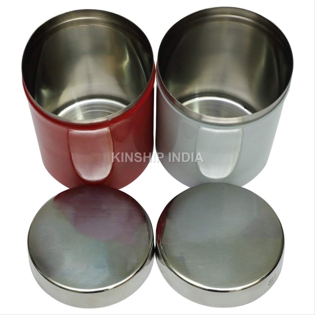 Stainless Steel Tea And Sugar Canister (1400 ml) 2 Pieces, Red White