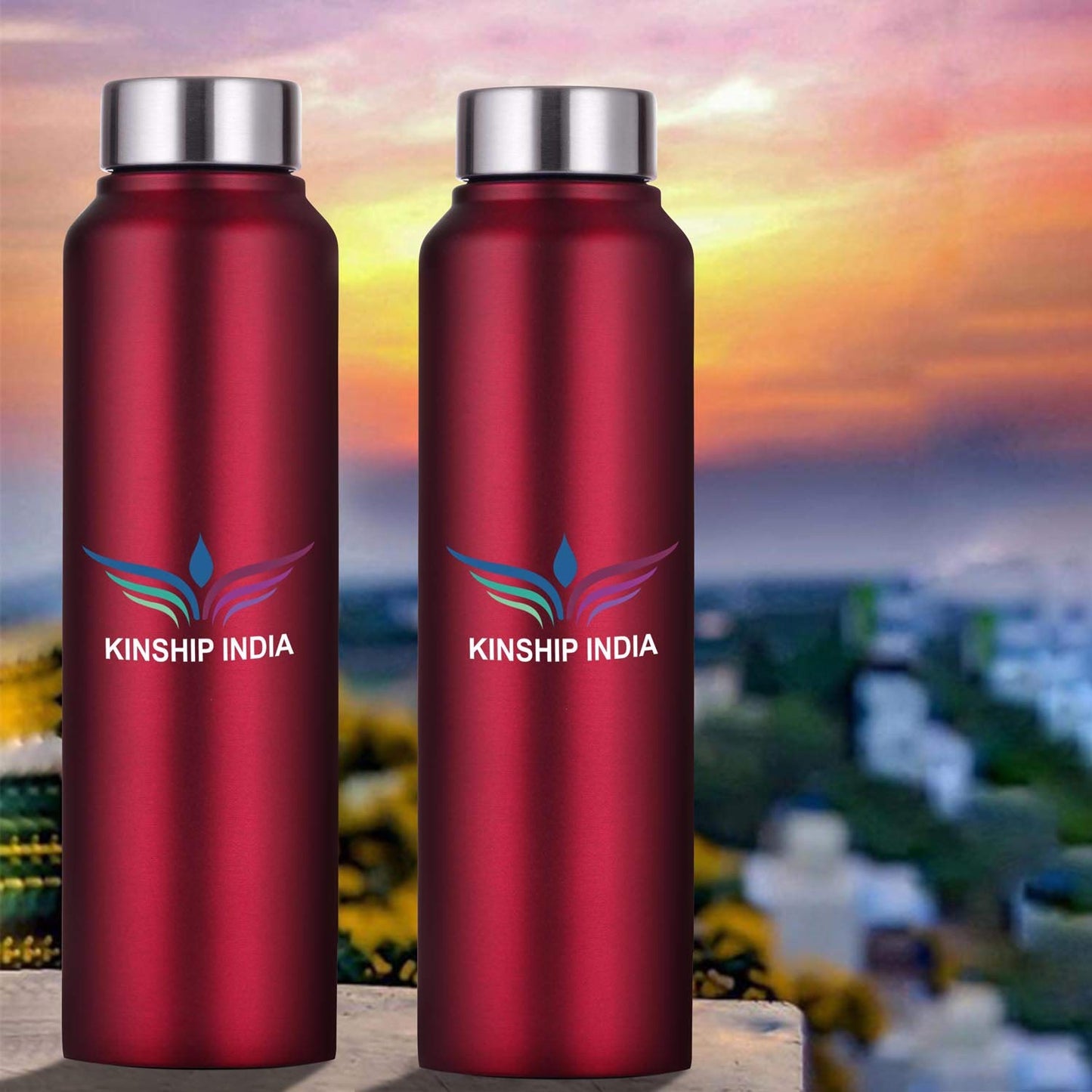 Stainless Steel Water Bottle Set of Two,1 Litre (RED)