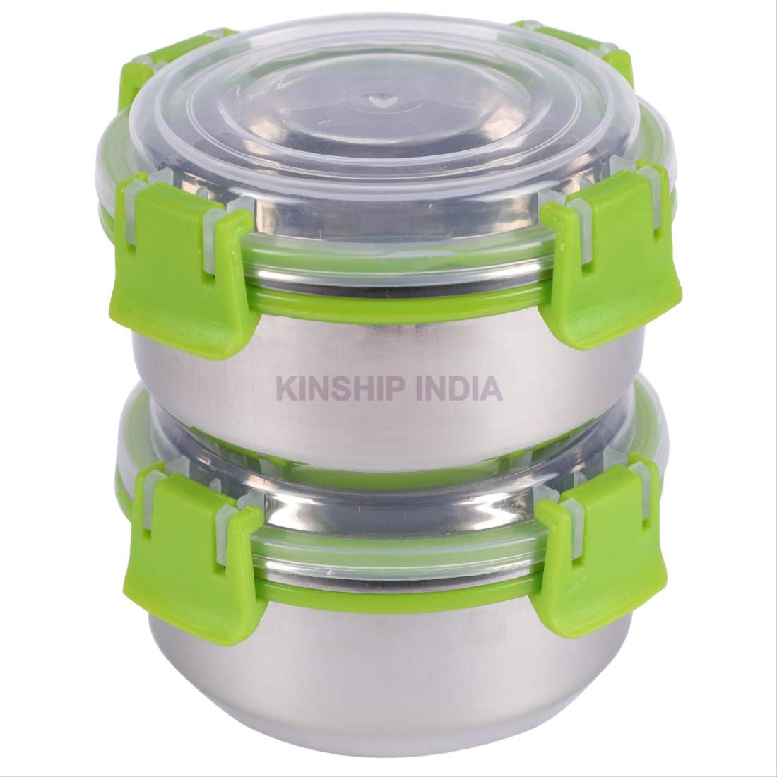 Stainless Steel Smart Lock Containers Set of Two (300ml,10 cm)(GREEN)