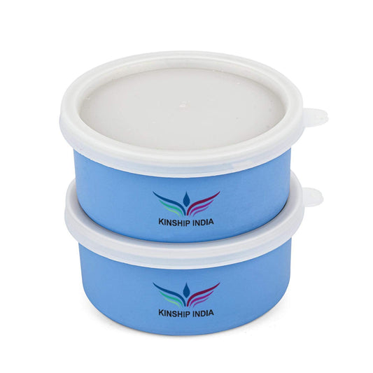 Microwave Safe Stainless Steel Small Lunch Containers (300 ML)-Set of 2 (Blue)