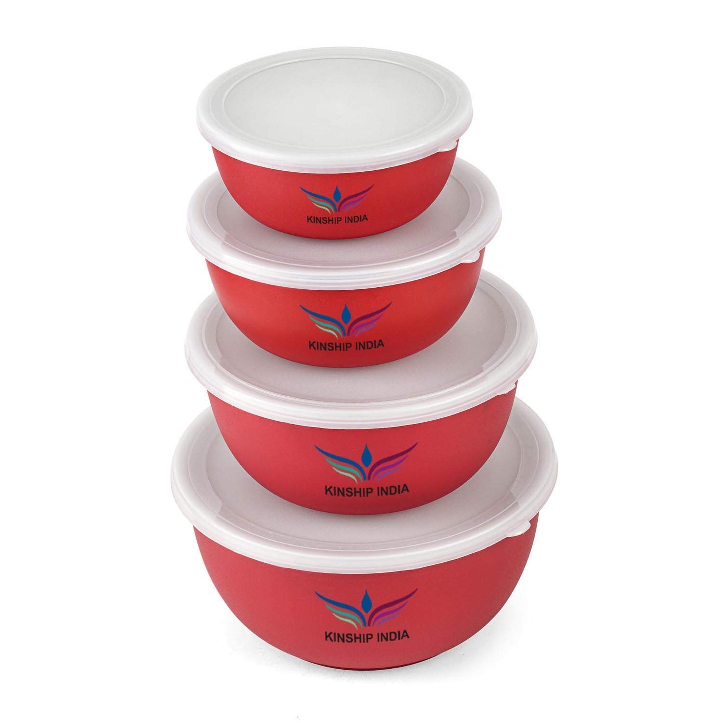 Microwave Safe Stainless Steel Plastic Coated Euro Bowl (450,700,1200 and 2000ml),Set of 4(Red)