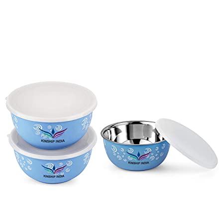 Stainless Steel Plastic Coated Designer Euro Bowls Set Of 3