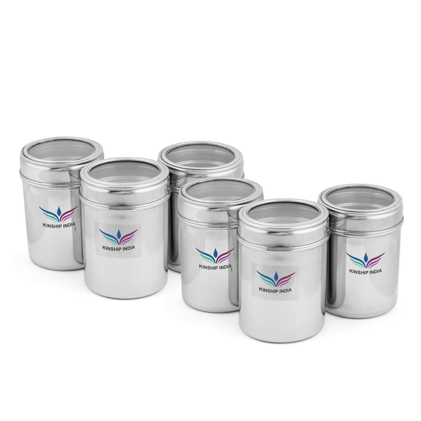 Stainless Steel See through Canister (700 ml) Each (Silver) - Set of 6