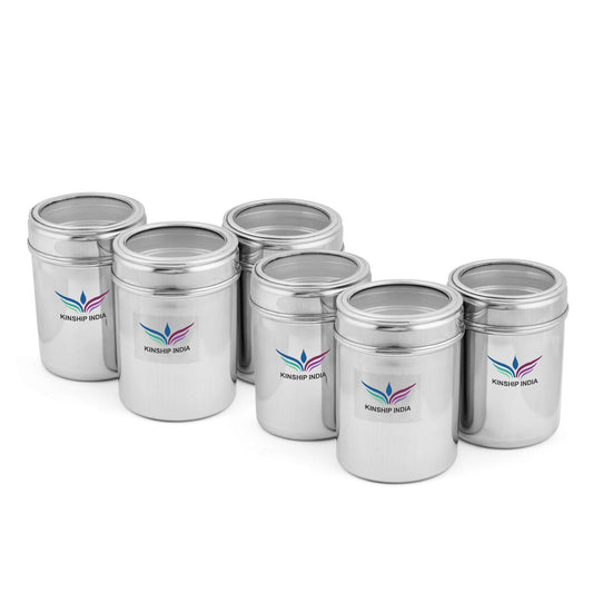 Stainless Steel See through Canister (700 ml) Each (Silver) - Set of 6