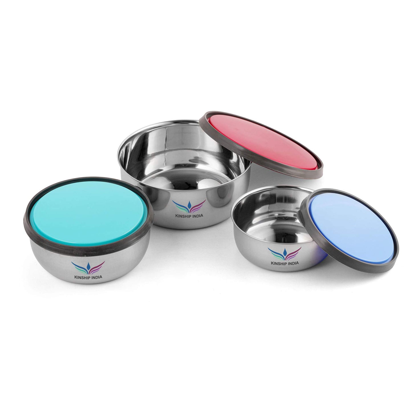 Multicolor Stainless Steel Storage Bowl Set of 3