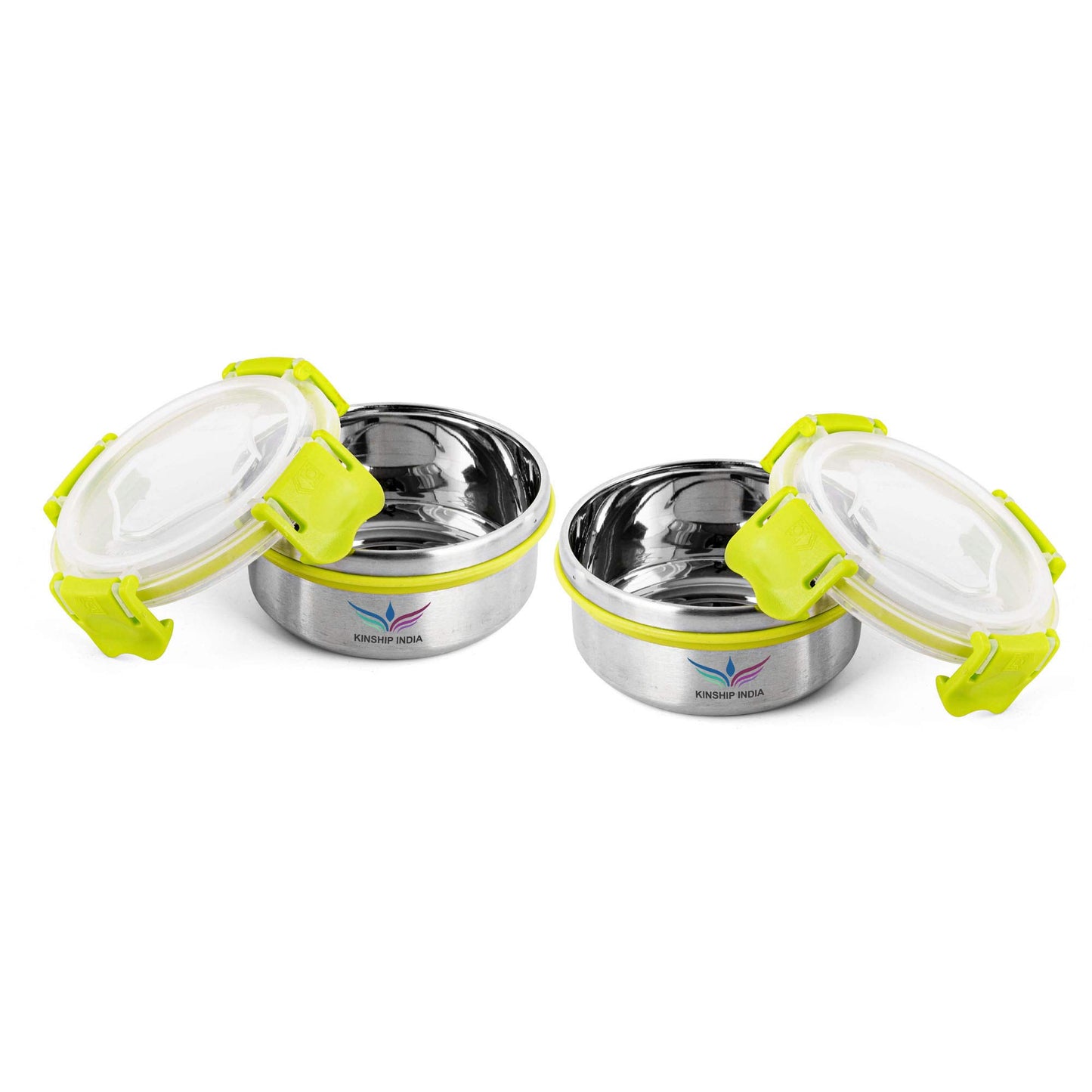 Stainless Steel Designer Smart Lock Tiffin Box -2 Containers (425 ml,12 cm,Green)