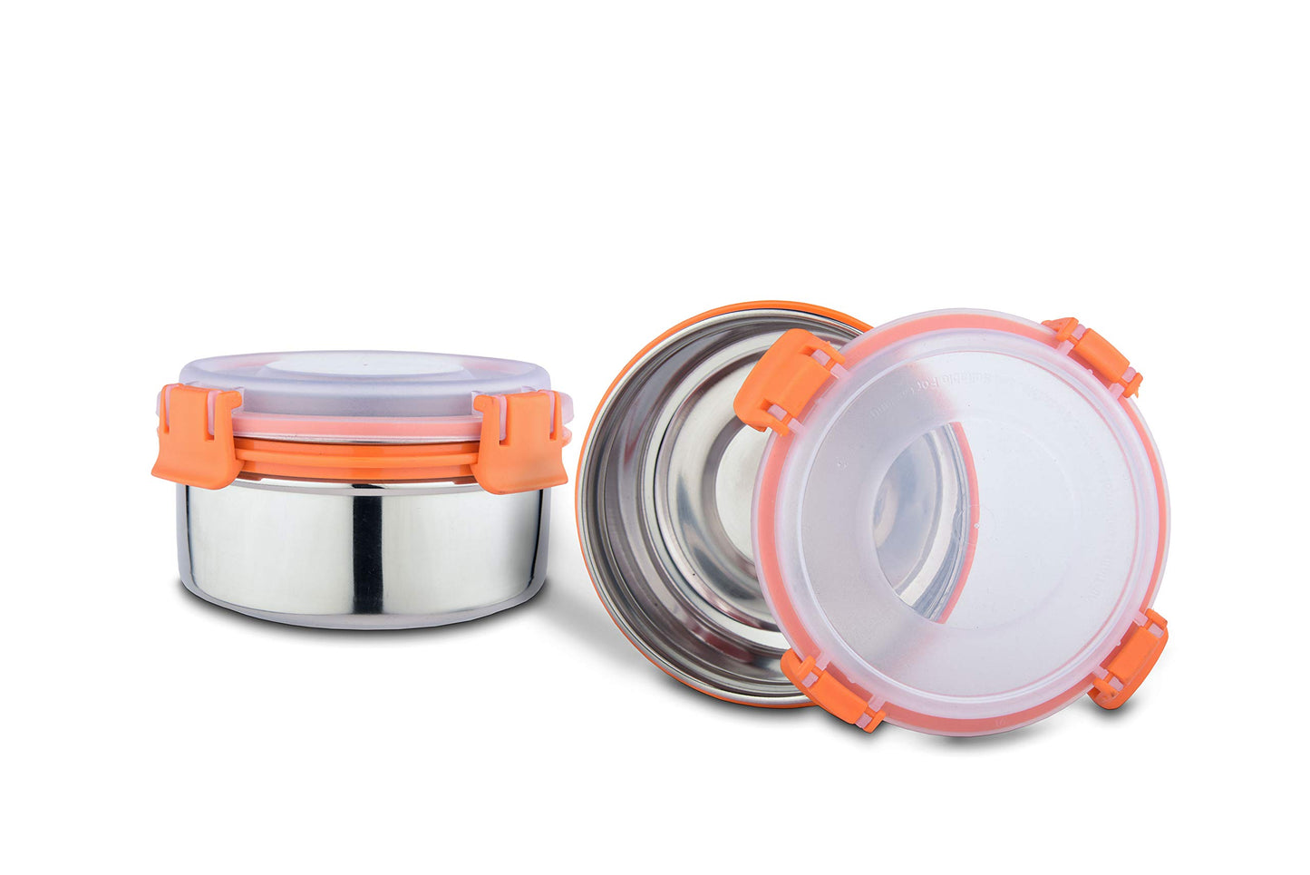 Stainless Steel Smart Lock Container Set of Two (425 ml,12cm)(ORANGE)