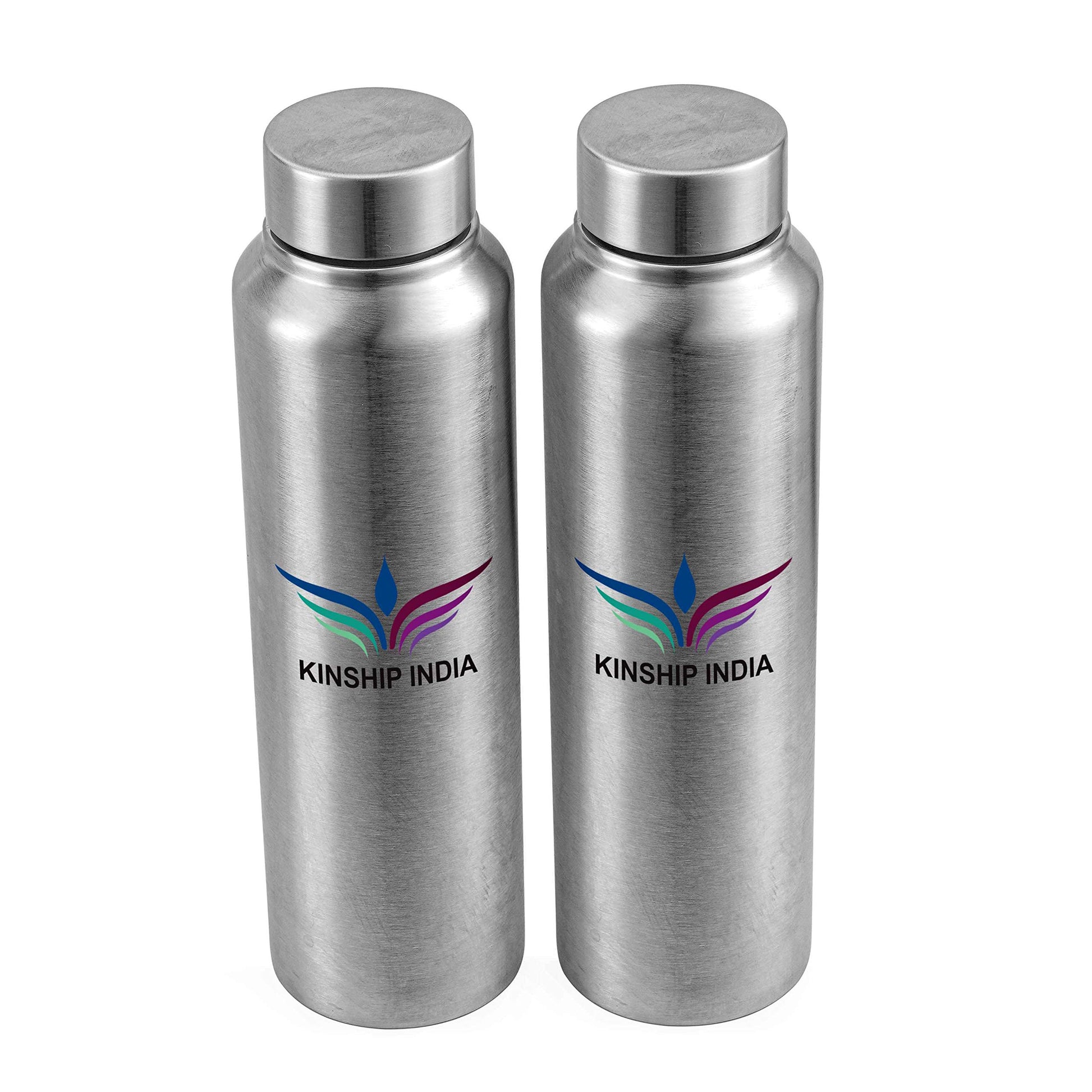 Stainless Steel Flat Water Bottle (1 L Each,Silver) - Set of 2