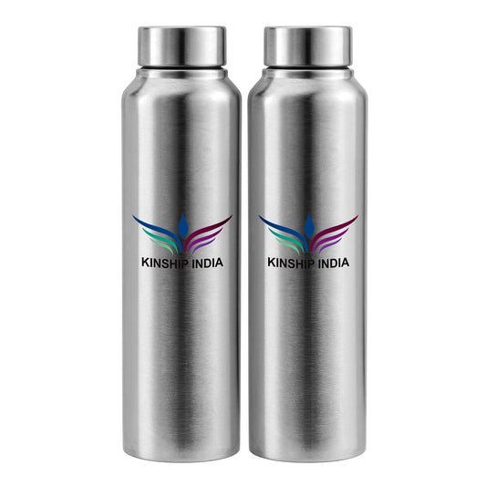 Stainless Steel Flat Water Bottle (1 L Each,Silver) - Set of 2
