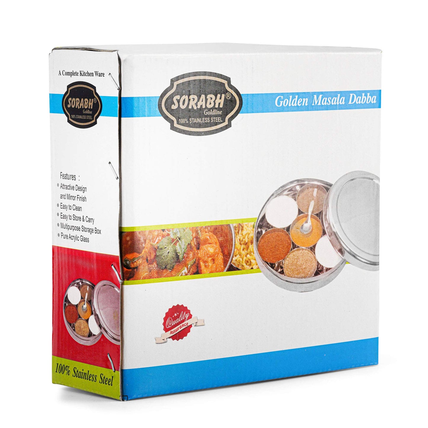 Stainless Steel Masala Box with See Through Lid, Seven Containers, Inner Cover and Small Spoon, 20 cm Dia.