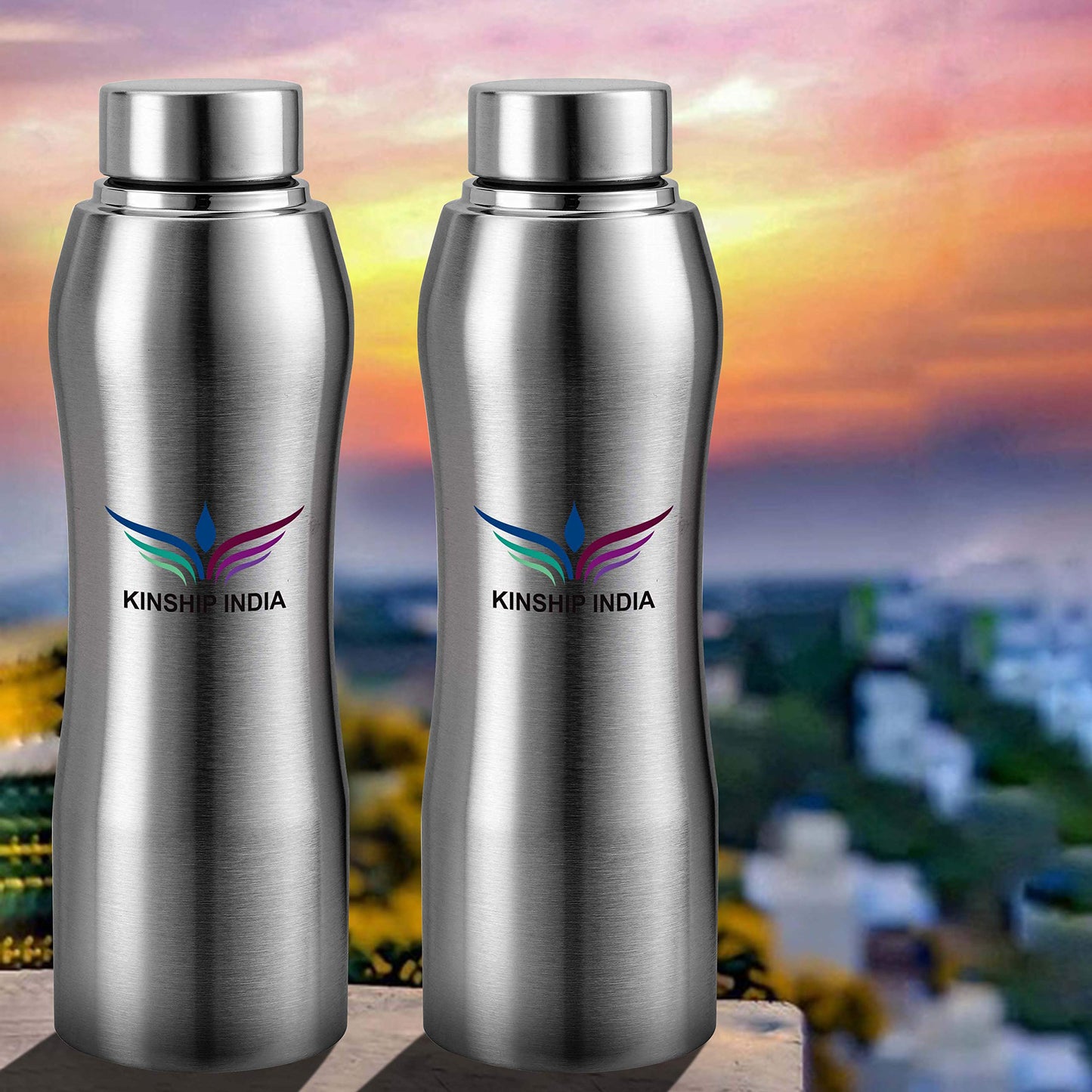 Stainless Steel Designer Water Bottle (1 L Each)- Set of 2