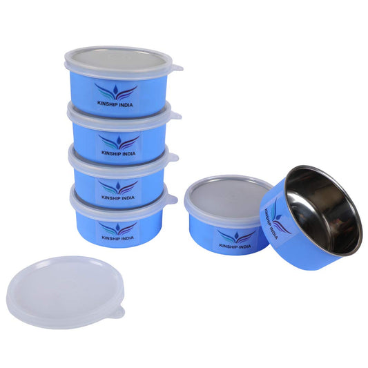Microwave Safe Stainless Steel Small Lunch Containers (300 ml)- Set of 6 (Blue)