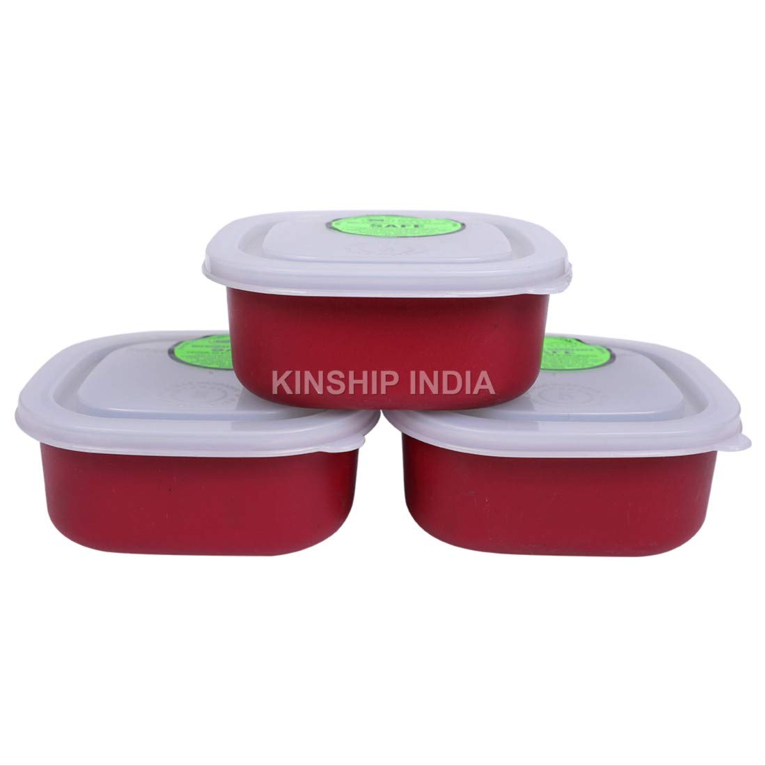 Microwave Safe Stainless Steel Small Square Lunch Containers Set of 3 {350 ML} (RED)