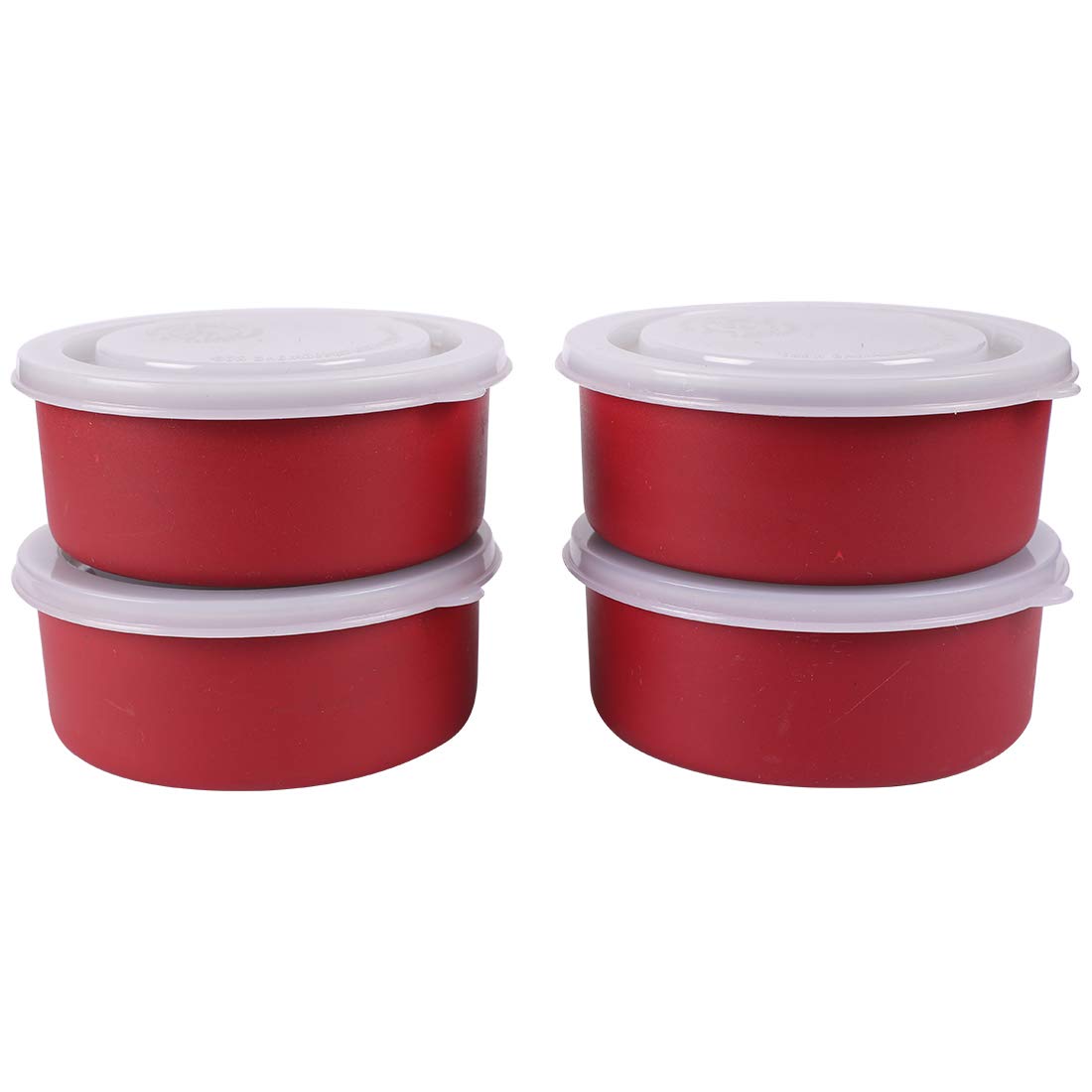 Microwave Safe Stainless Steel Small Containers for Office/Home Set of 4 (RED, 4 x 11 CM, 4 x 300 ML Approx.)