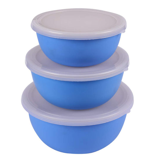 Microwave Safe Stainless Steel Plastic Coated Euro Bowl Set of 3 (Capacity 450 ML 700ML 1200ML)
