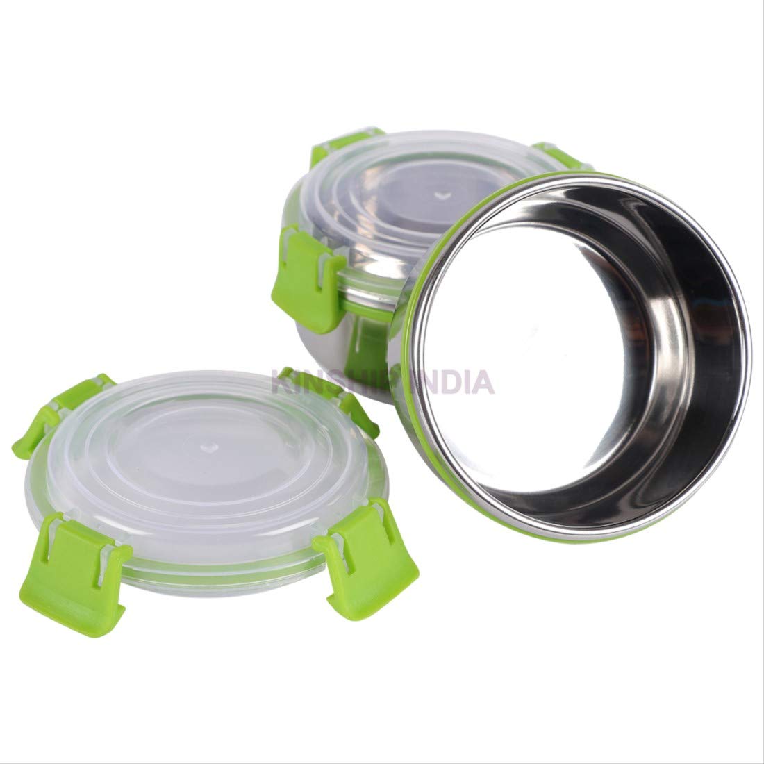 Stainless Steel Smart Lock Containers Set of Two (300ml,10 cm)(GREEN)