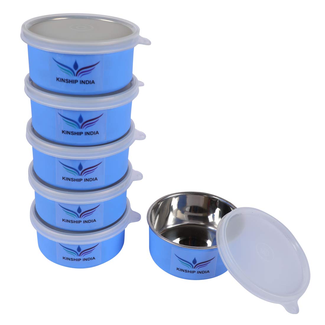 Microwave Safe Stainless Steel Small Lunch Containers (300 ml)- Set of 6 (Blue)
