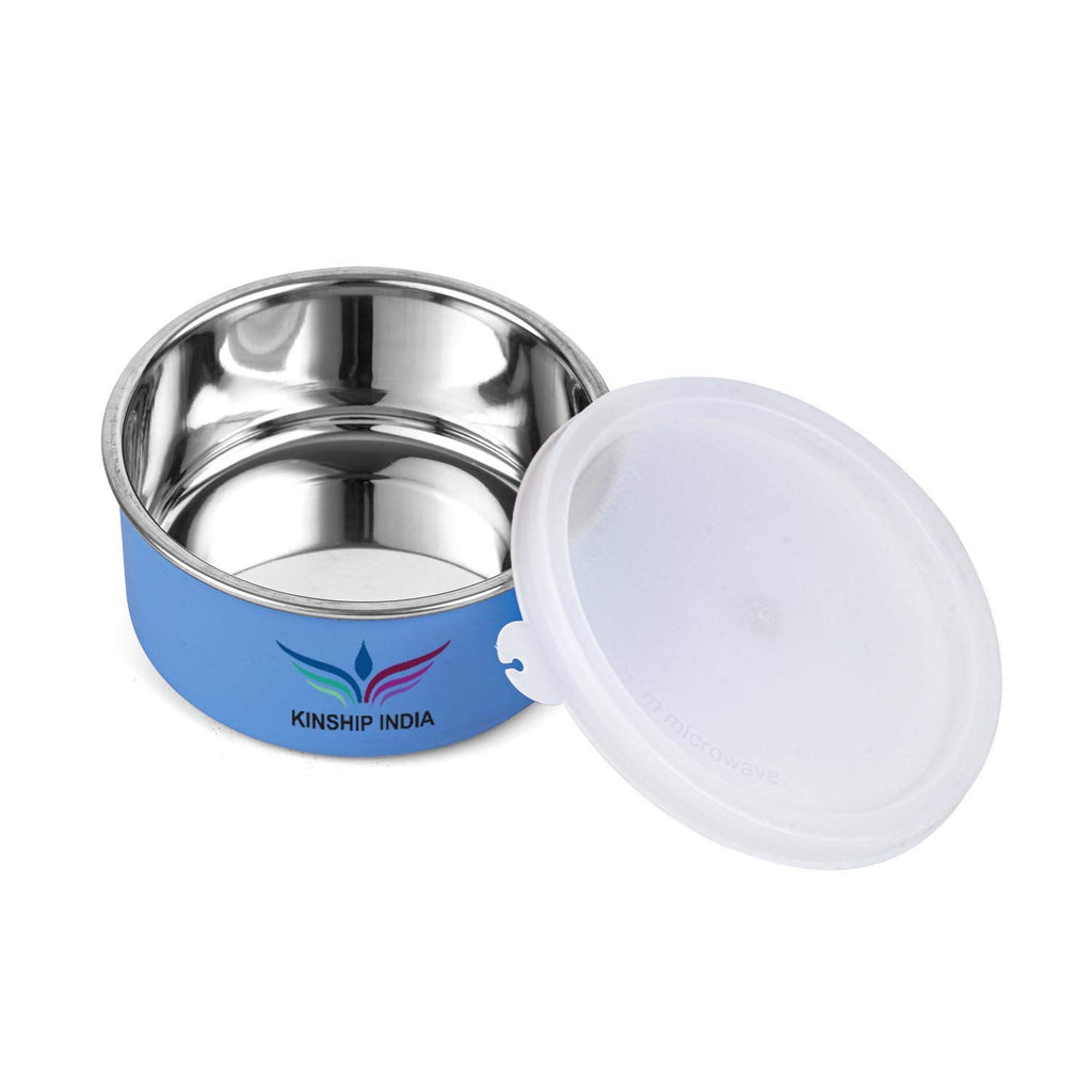 Microwave Safe Stainless Steel Small Lunch Containers (300 ML)-Set of 2 (Blue)