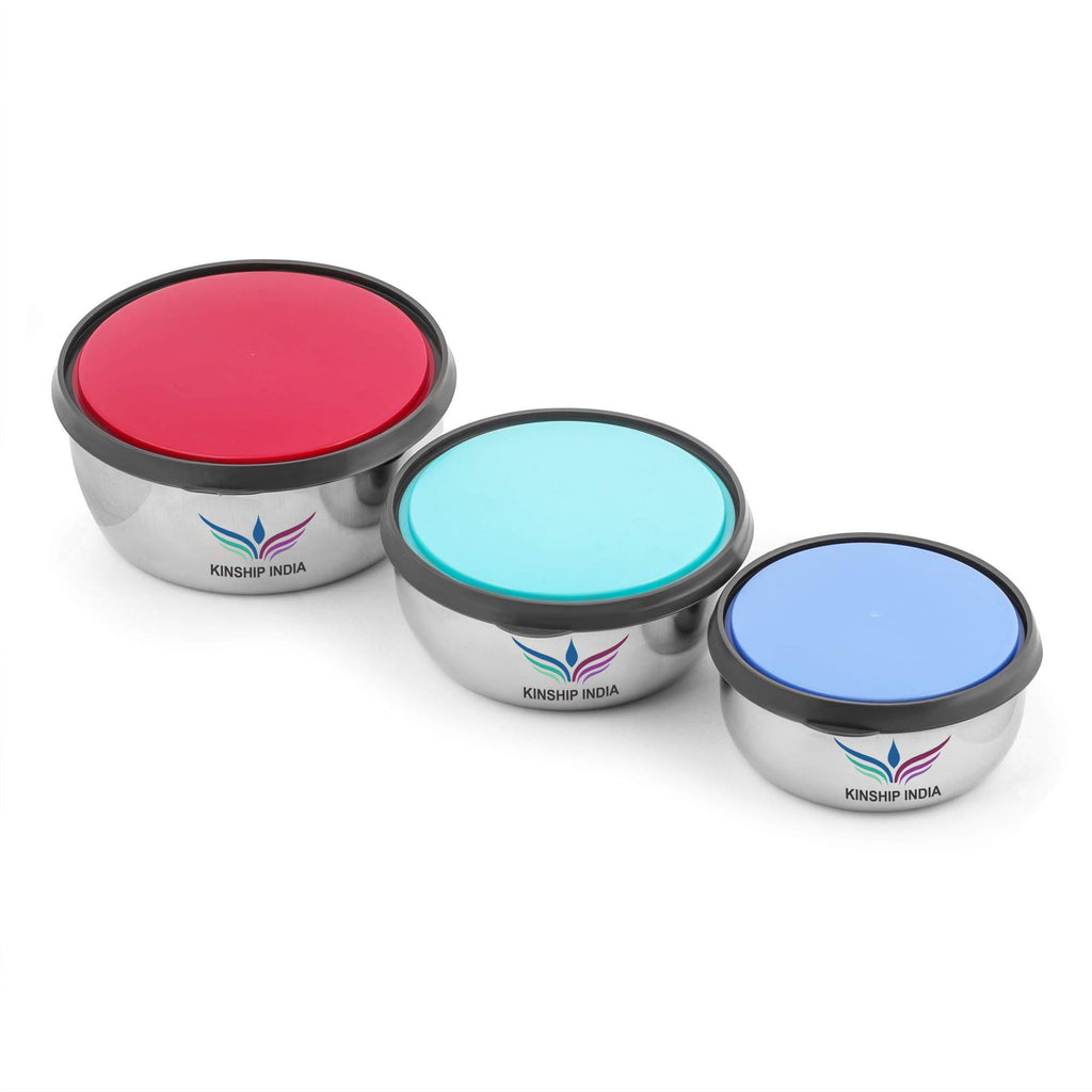 Multicolor Stainless Steel Storage Bowl Set of 3