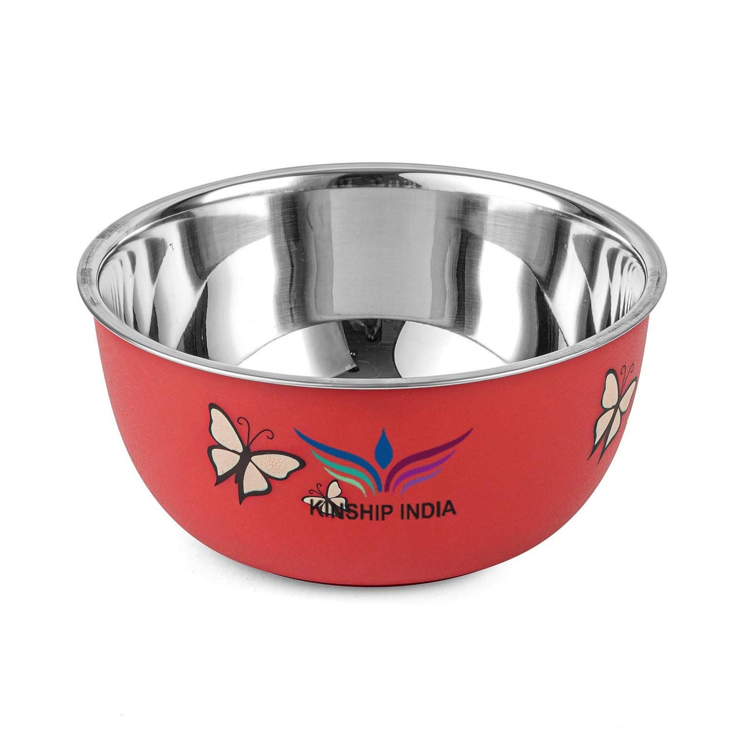 Microwave Safe Stainless Steel Plastic Coated Designer Euro Bowl (2000 ml) (RED) Set of 2