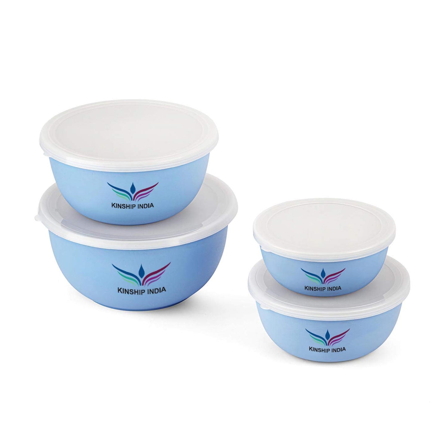Microwave Safe Stainless Steel Plastic Coated Euro Bowl (450,700,1200 and 2000ml)Set of 4(Blue)