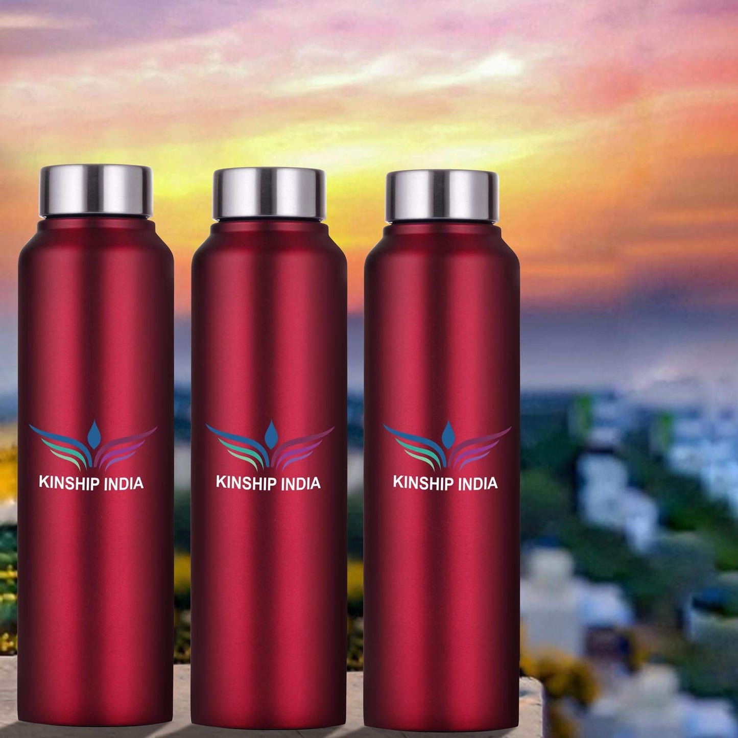 Stainless Steel Water Bottle Set of Three,1 Litre  (RED)
