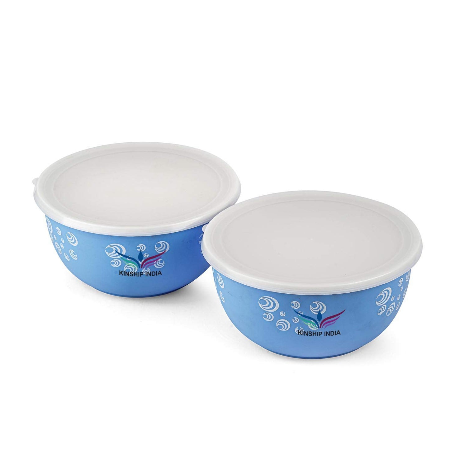Microwave Safe Stainless Steel Plastic Coated Designer Euro Bowl (2000 ml) (BLUE) Set of 2