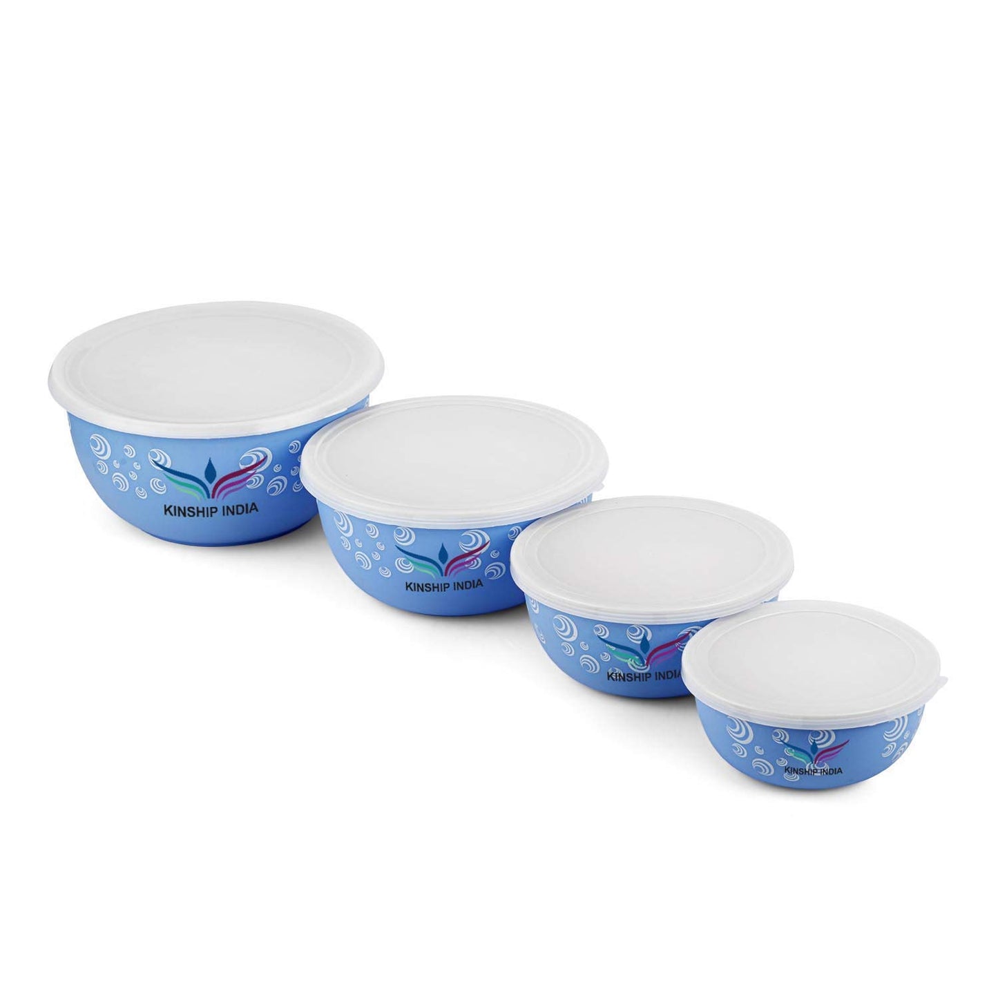 Microwave Safe Stainless Steel Plastic Coated Designer Euro Bowl (450,700,1200 and 2000ml) Set of 4 (BLUE)