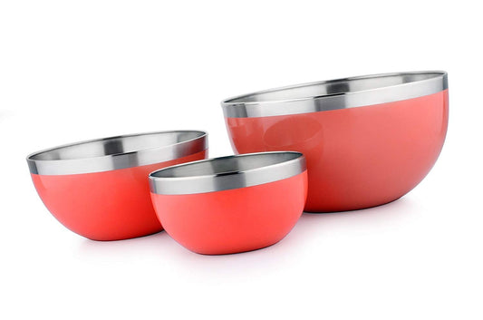 Stainless Steel Color Mixing & Serving Bowl(Set of 3) (Orange)