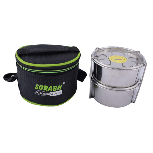 Stainless Steel 2 Tier Lunch Box with Insulated Bag 10 cm
