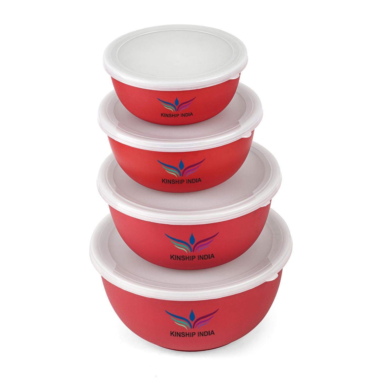 Microwave Safe Stainless Steel Plastic Coated Euro Bowl (450,700,1200 and 2000ml),Set of 4(Red)