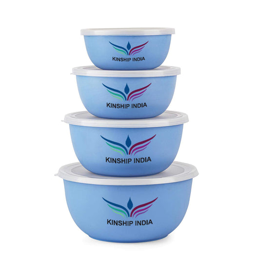 Microwave Safe Stainless Steel Plastic Coated Euro Bowl (450,700,1200 and 2000ml)Set of 4(Blue)