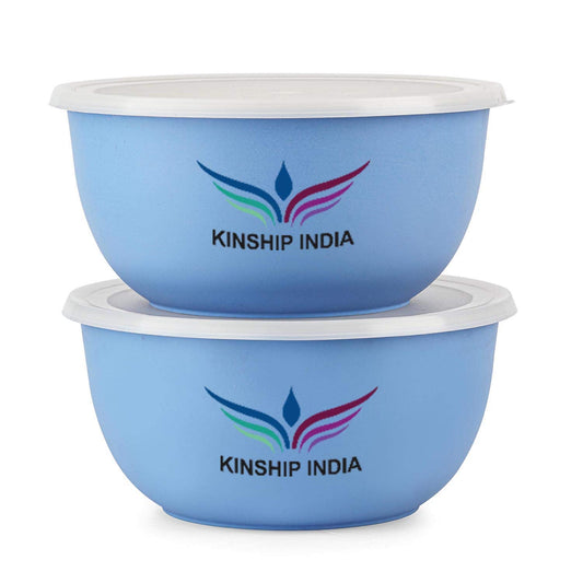 Microwave Safe Stainless Steel Plastic Coated Euro Bowl (2000 ml) (BLUE) Set of 2
