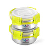 Stainless Steel Designer Smart Lock Tiffin Box -2 Containers (425 ml,12 cm,Green)