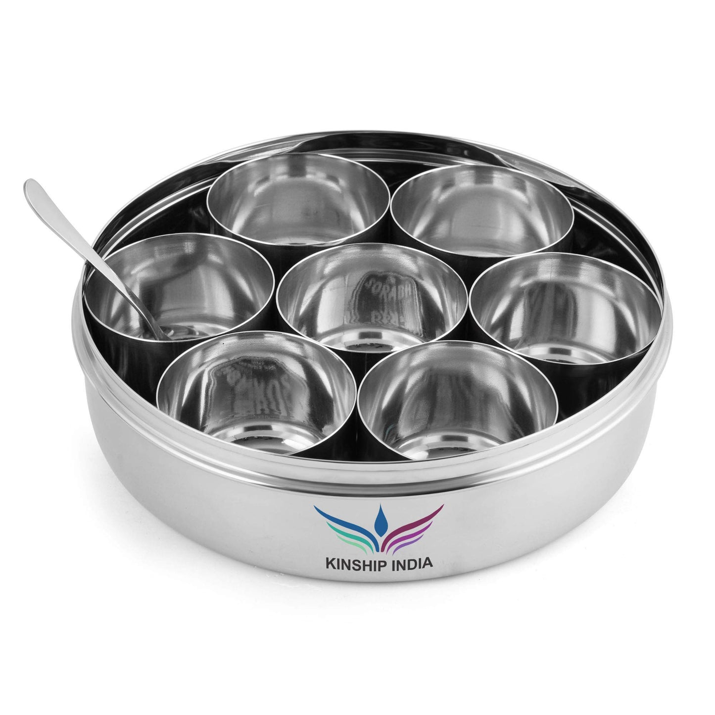 Stainless Steel Masala Box Set of 7 Containers and Small Spoon, 20 cm Dia.