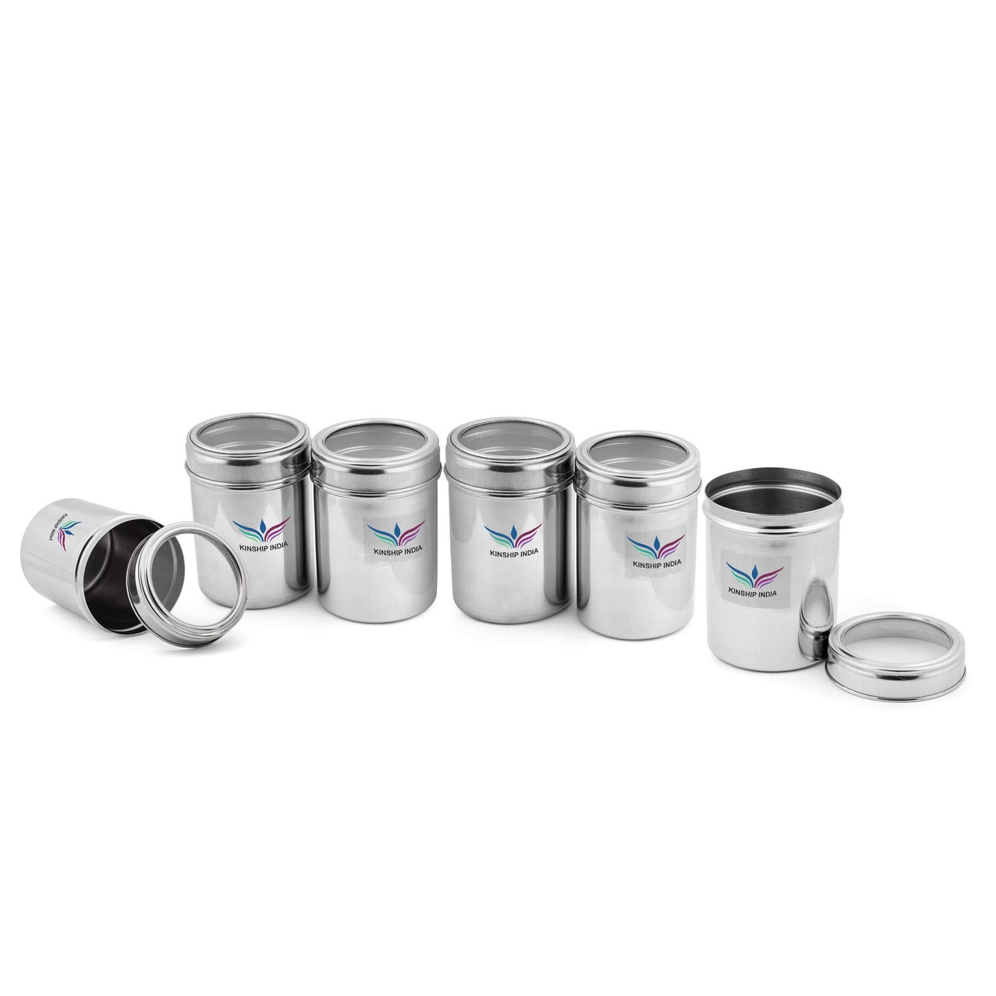 Stainless Steel See through Canister (700 ml) Each (Silver) - Set of 6