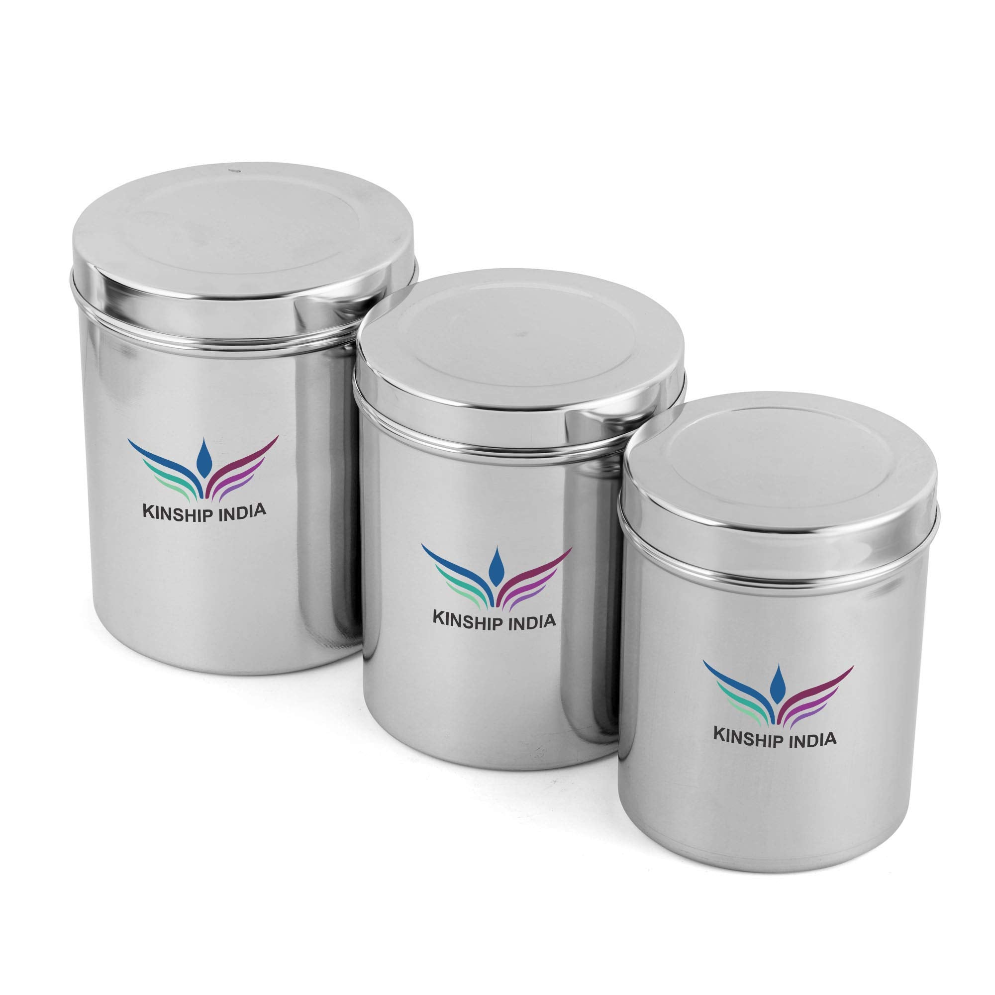 Stainless Steel Canister/Dabba - 3300 ml, 3 Pieces, – Kinship India